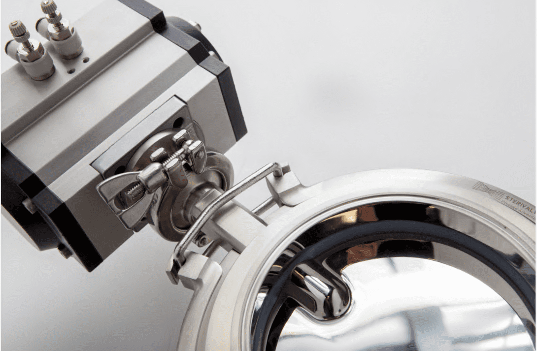 Sterivalve butterfly valve with precision mounting system designed for error-proof actuator installation in pharmaceutical production